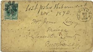 USA Postgeschichte: 1870 3c. Washington on NY to Malaga, Gloucester Cty., NJ - Bild 1 von 2