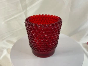 VTG Hobnail Votive Candle Toothpick Holder USA Ruby Red Amberina Cadmium GLOW - Picture 1 of 5