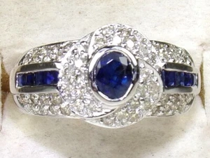 18k White Gold .750 Sapphire-.59 tcw & Diamond-.56 tcw Band Fine Ring-Size 6.5 - Picture 1 of 15