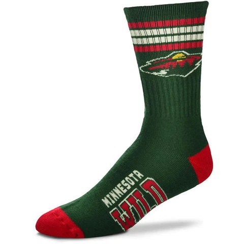 Minnesota Wild Men's Crew Socks Youth Size 1 to 5 4 Stripe Cover
