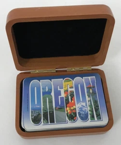 Oregon Big Letters Playing Cards Deck in Wood Carved OR box Complete w 2 Jokers - Picture 1 of 4