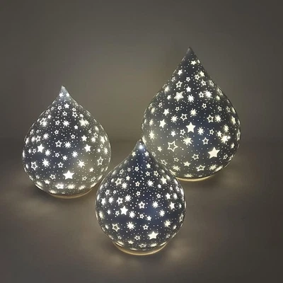 Set Di 3 LED Gocce SILVER STARS Stelle Argento H. 16 + 19 + 24cm Formano W25 - Immagine 1 di 4