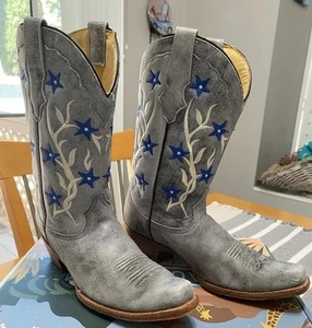"Botas altas Corral para mujer de cuero azul con detalles de estrellas 12"" SF 501534L, talla 8,5 M" - Imagen 1 de 13
