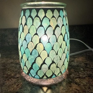 Scentsy MERMAID GLAS Wachswärmer irisierend Mosaik BLAU GRÜN leuchtend - Bild 1 von 18