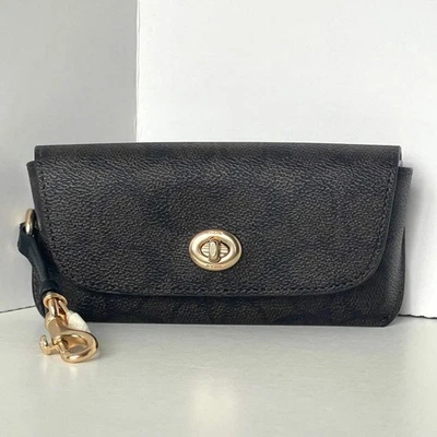 Estojo de óculos de sol Coach clipe assinatura lona preta nogueira logotipo leitores CZ207 - Imagem 1 de 4