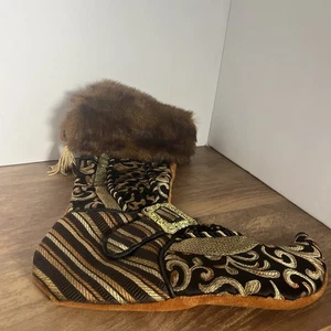 Brown Fancy Boot Stocking Faux Fur Buckle  - Picture 1 of 4