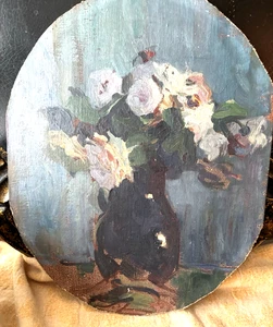 Antikes Blumengemälde auf Karton Original echt - Bild 1 von 11