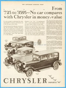1927 Chrysler Motors Vintage Ad Detroit MI Imperial 80 & 52 Coupe 62 & 72 Sedan - Picture 1 of 1