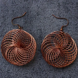 Swirly Hoop Mandala Spiral Copper Wire Earrings Size 2.3" GW - Picture 1 of 3