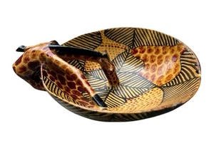Giraffe Wood Decorative Bowl Giraffe Afrikanische Vintage Hand Carved 10” X 8” - Picture 1 of 6