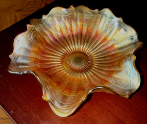 Karneval Glas Stippel gerippt Schale Rüschenschale Ringelblume orange Standfuß - Bild 1 von 3