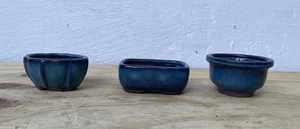 Lote de 3 macetas pequeñas bonsai esmaltadas azules de colección - Imagen 1 de 11