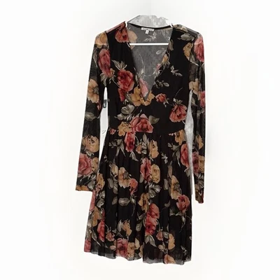 Vtg Y2K Whimsigoth Dress Black Medium Dark Floral Fairy Grunge Witchy Holiday - Image 1 of 4