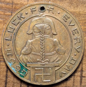 Good Luck For Every Day Health Wealth Happiness Pre WWII Swastika Token - Imagen 1 de 4