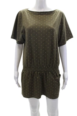 Vestido Chloe Para Mujer Algodón Cuello Redondo Manga Corta Lunares Acanalado Verde Talla S Foto 1 de 4