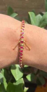 1.87Ct Round Cut Natural Red Ruby Link Tennis Bracelet 14K Solid Yellow Gold - Picture 1 of 4