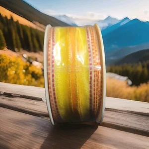 Orange, Yellow, Red Trim Wired Acetate ribbon 1.5 X 25M/ 82FT made in France - Picture 1 of 4