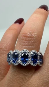 PLATINUM TRILOGY OVAL CUT SAPPHIRES AND DIAMONDS RING 3.29CT GG281 - Picture 1 of 24