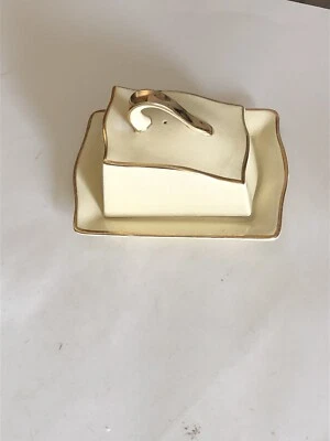 VTG ROYAL WINTON ENGLAND GRIMWADES YELLOW GOLD TRIM BUTTER/CHEESE SAVER - Image 1 of 4