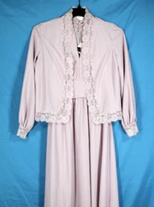 VTG JCPENNEY Lightweight CREPE Lilac LACE TRIM Zip 2-Pc MAXI DRESS JACKET SET S - Picture 1 of 9
