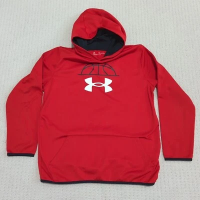Under Armour UA Boys Youth XL Loose Sweatshirt Hoodie Red Basketball Logo - Image 1 of 4