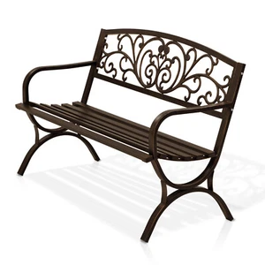 50" Outdoor Patio Seat Garden Bench Cast Iron Porch Park Lawn Yard Bronze Floral - Picture 1 of 7