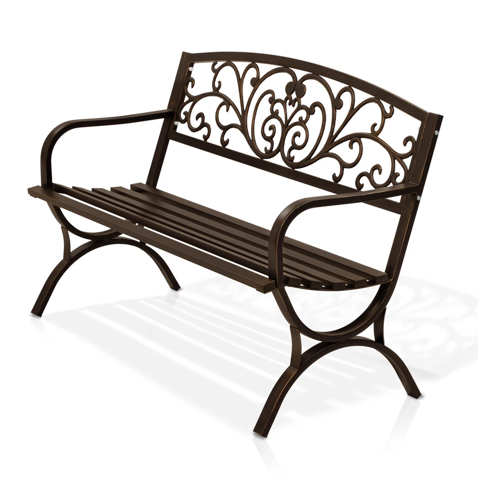 50" Outdoor Patio Seat Garden Bench Cast Iron Porch Park Lawn Yard Bronze Floral - Image 1 of 4