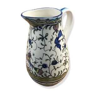$198 Neiman Marcus Pavoes Blue And Green Handpainted Pitcher Jug 10.25" - Picture 1 of 8