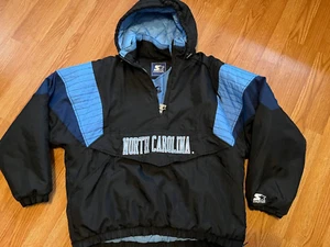 Rare STARTER UNC North Carolina Tar Heels Black Puffer Hooded Jacket Men's L EUC - Bild 1 von 13