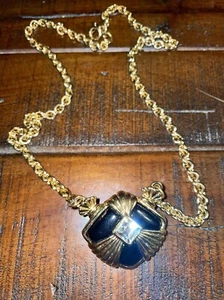 VTG 1980s Avon Black Gold Pendant Statement Necklace 18" Convertible - Picture 1 of 4