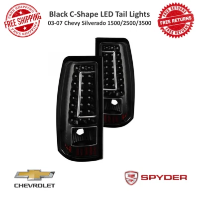 Luces traseras LED Spyder en forma de C negras transparentes para 03-07 Chevy Silverado 1500/2500 Foto 1 de 4