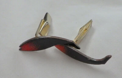 COPPER AND ENAMEL FISH CUFFLINKS  RED AND BLACK - Image 1 of 4