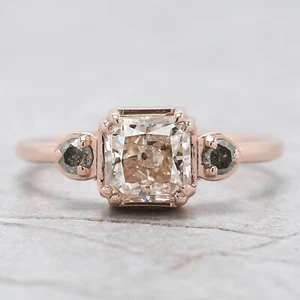 1.43 Ct Radiant Salt And Pepper Diamond Ring 14K Rose Gold Engagement Gift Ring - Picture 1 of 9