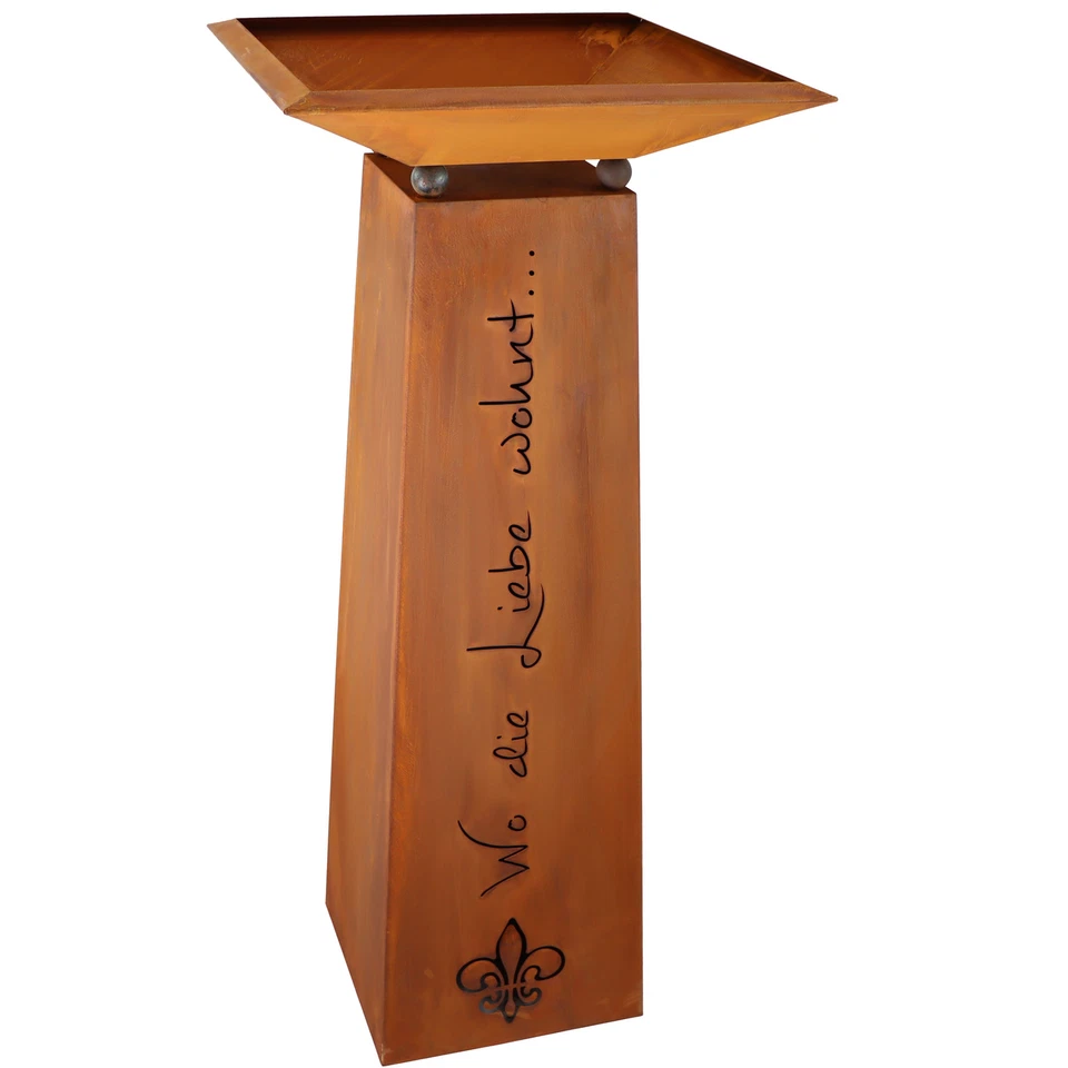 Dekosäule "Wo die Liebe wohnt" - Metall Gartendeko Rost Säule mit Blumenschale - Bild 1 von 3