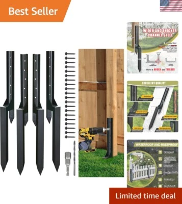 Fence Post Repair Steel Stakes: Anchor Ground Spike 4 Pack Support Bracket fo... - Image 1 of 4