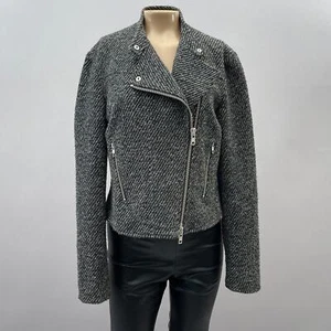 Theory Jacket Women 6 Kinde Moto Tweed Twill Gray Prospet Space Zip Classic - Picture 1 of 12