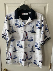 American Summer Polo Shirt Sailboat All Over Print Men Short Sleeve XL - Picture 1 of 4