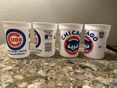 Vtg Chicago Cubs 1987 Souvenir Plastic Cups Set of 4 Gillette Dairy MLB - Image 1 of 4