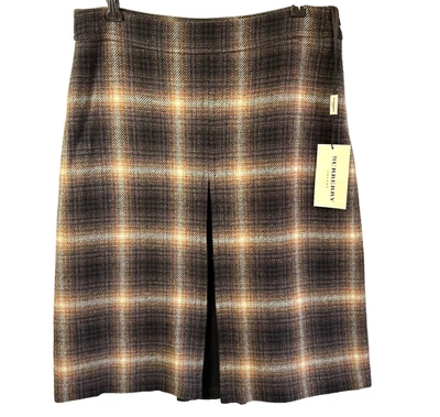 NUEVO CON ETIQUETAS BURBERRY Mujer Marrón A Cuadros Hasta la Rodilla Falda Línea A Talla 8 $450 Rara Foto 1 de 4