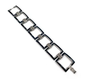 Vintage Sterlingsilber schwarz Emaille Markasiten Gliederarmband 7" lang 32,5 g - Bild 1 von 4