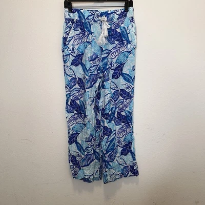 Pantalones de mujer Sigrid Olsen 100 % lino azul pierna ancha resort vacaciones look por capas Foto 1 de 4