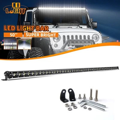 Kit combinado de barra de luz LED 6D delgada de 50" punto de inundación para Jeep Wrangler JK TJ todoterreno Foto 1 de 4