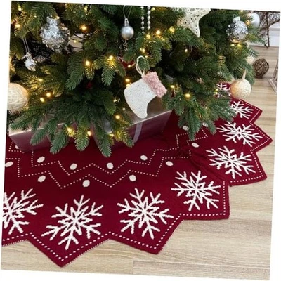 Двусторонняя вязаная юбка-елка с волнистыми краями: бордовая и белая 60 дюймов - Изображение 1 из 4