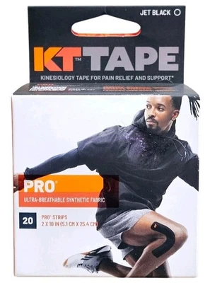 Fita terapêutica KT Tape Pro cinesiologia tiras pré-cortadas preto jato 10 em 20 tiras - Imagem 1 de 2