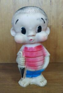 VINTAGE KAYSAM CORP 1960 BOY WITH UMBRELLA SQUEAKY RUBBER TOY