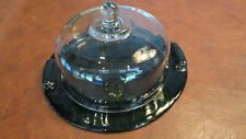 Vintage Emerald Green Ribbed Glass 13.5" Cake Plate w/ Tab Handles & Dome Cover