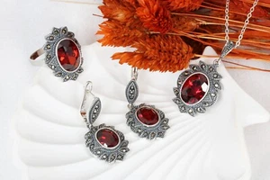 Juego de regalo para mujer Hurrem Sultan's otomano estilo rubí plata genuina - Imagen 1 de 5