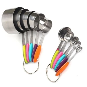 Stainless Steel Measuring Cups Spoons Set with Silicone Handle Storage - Picture 1 of 9