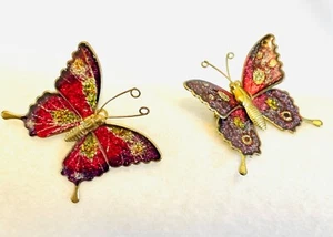 Sparkly multi-color butterfly pins circa 1970s: set of 2, 1.5 inches wide - Picture 1 of 6