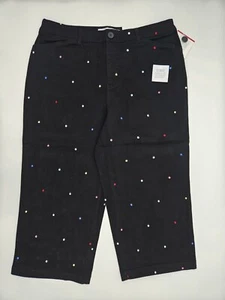 NEW Croft & Barrow sz 12 Capri Slimming Stretch BLACK Color POLKA DOTS Shorts - Picture 1 of 5